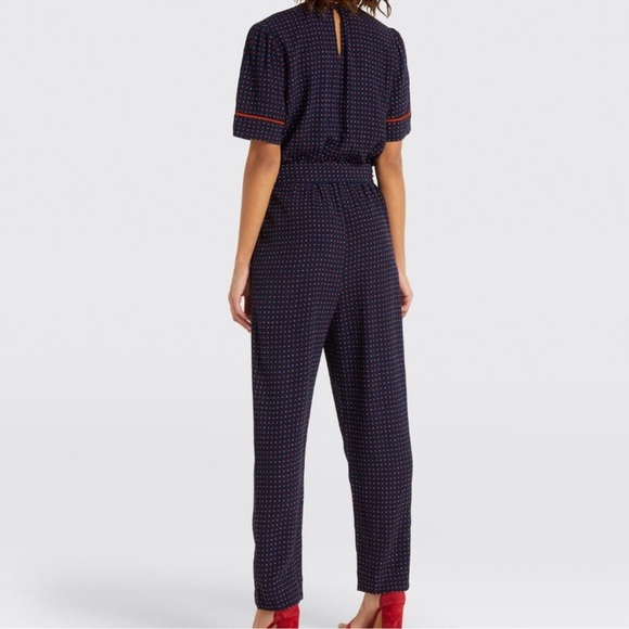 Draper James Full Length Jumpsuit Size Small Waist Tie Short Sleeve Navy Floral - Picture 2 of 15